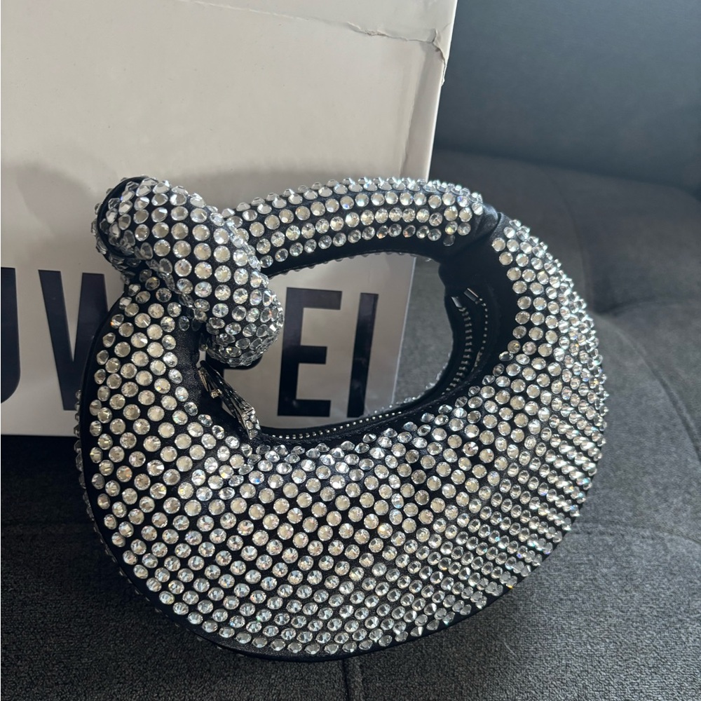 JW PEI Black Mini Crescent Bag with Silver Crystals